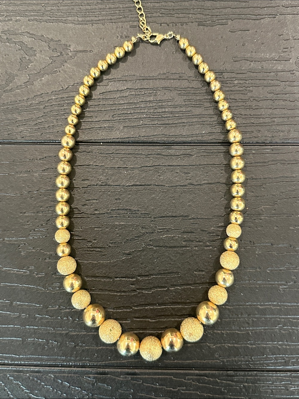 Vintage Gold Beaded Necklace - 16 inch Shiny and Textured Spheres
